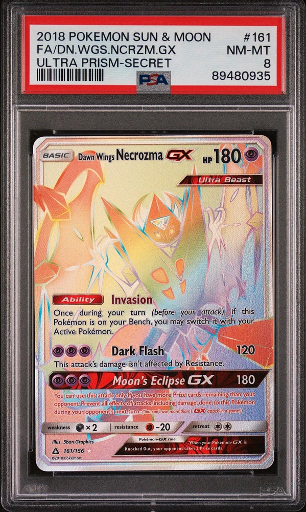 2018 Pokemon Sun & Moon Ultra Prism 161 Full Art/dawn Wings Necrozma Gx Secret PSA