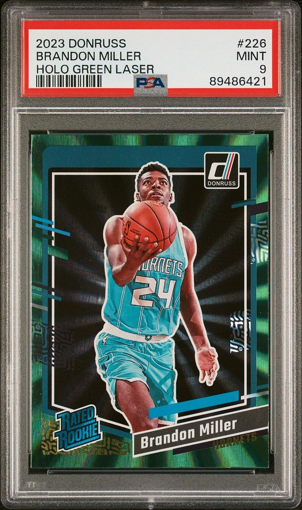 2023 Panini Donruss 226 Brandon Miller Holo Green Laser PSA 9
