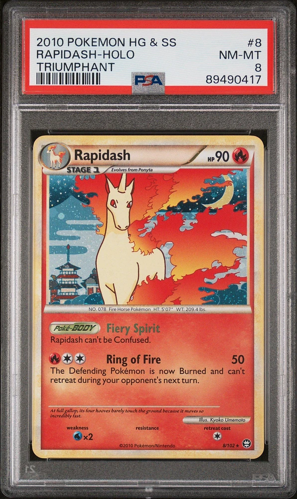 2010 Pokemon Heartgold & Soulsilver Triumphant 8 Rapidash PSA 8