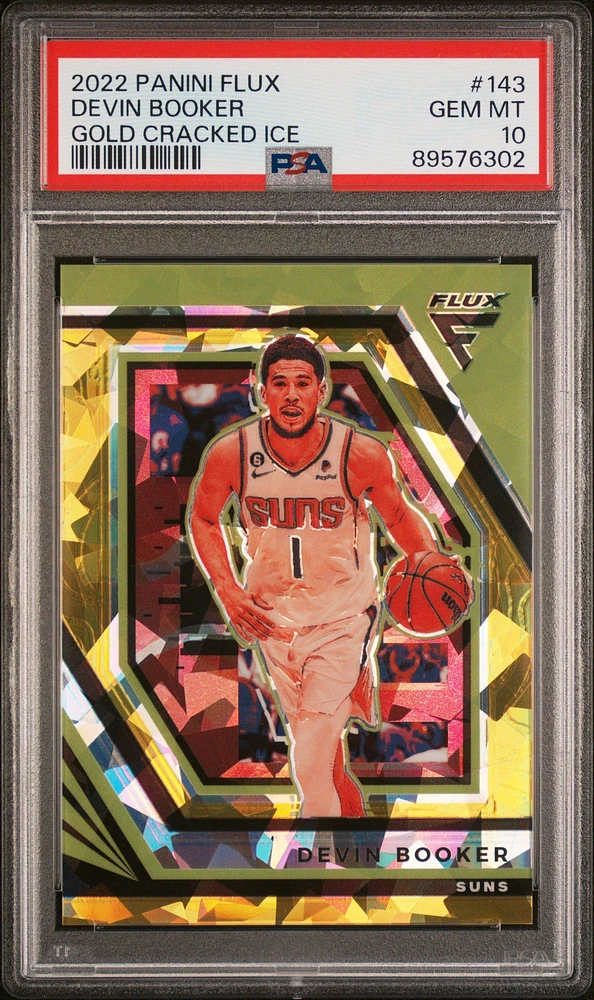 2022 Panini Flux 143 Devin Booker Gold Cracked Ice PSA 10