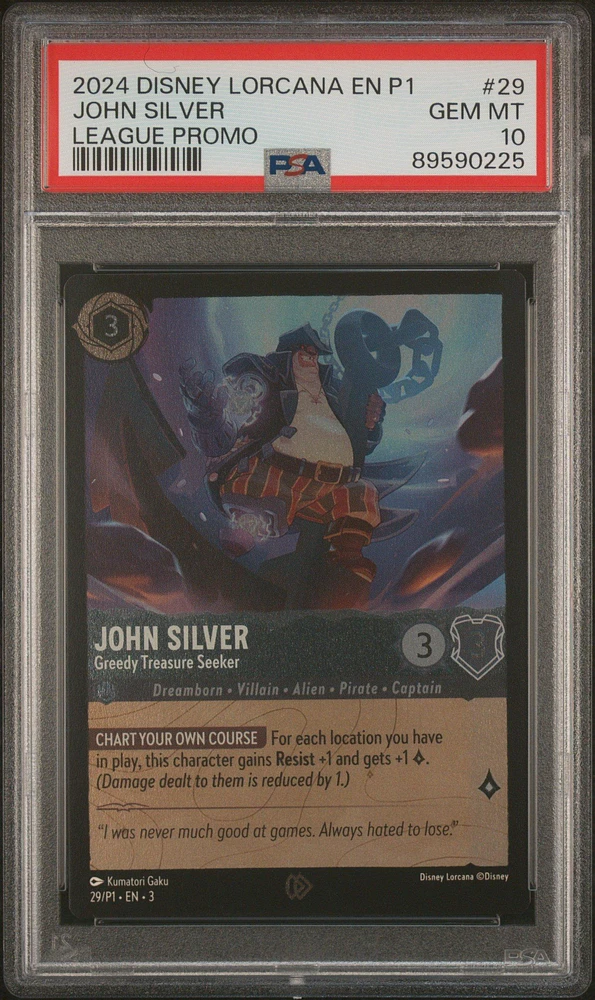 2024 Disney Lorcana En P1-promo 29 John Silver - Greedy Treasure Seeker League Promo PSA 10
