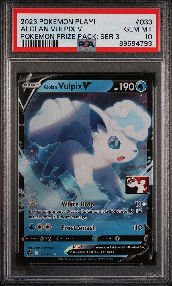 2023 Pokemon Play! Pokemon Prize Pack: Series 3 033 Alolan Vulpix V PSA 10