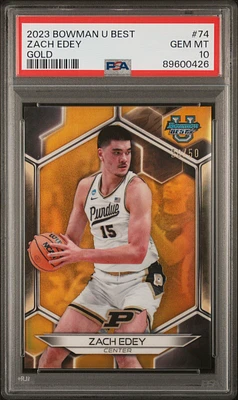 2023 Bowman University Best 74 Zach Edey Gold Refractor PSA 10