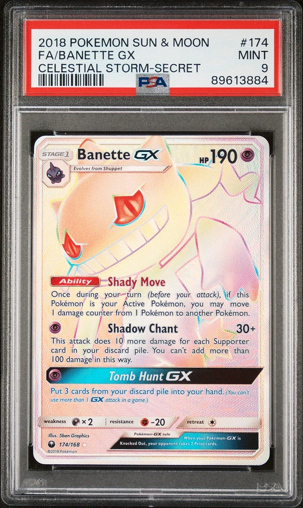 2018 Pokemon Sun & Moon Celestial Storm 174 Full Art/banette Gx Secret PSA 9