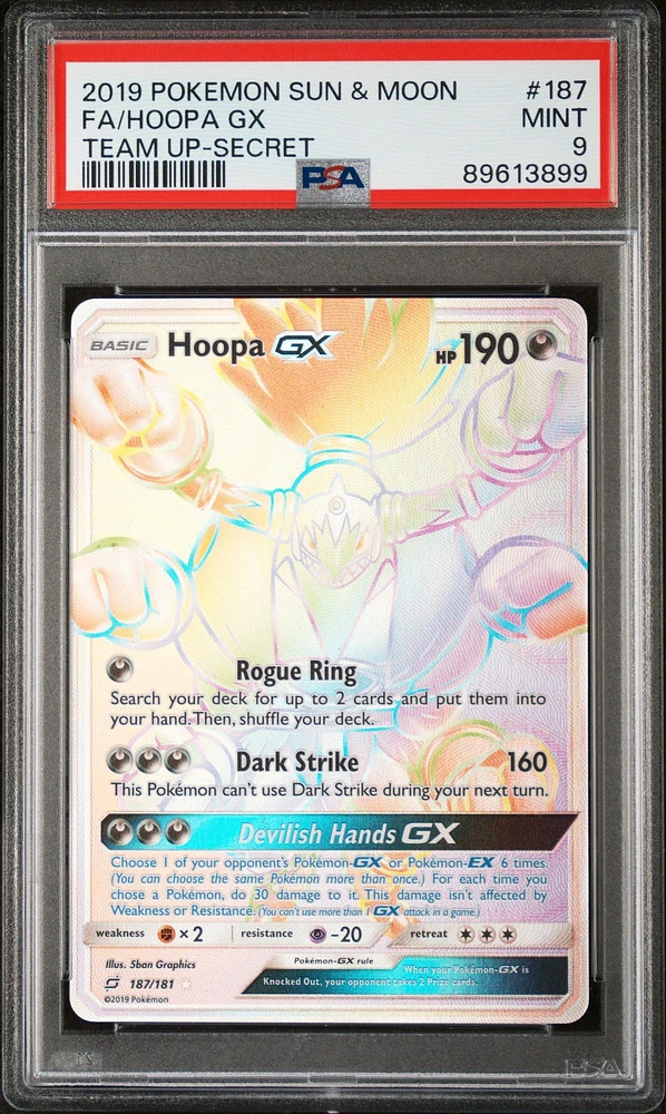 2019 Pokemon Sun & Moon Team Up 187 Full Art/hoopa Gx Secret PSA 9
