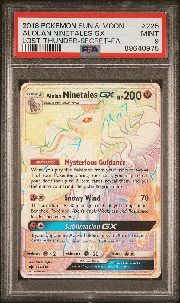 2018 Pokemon Sun & Moon Lost Thunder 225 Full Art/alolan Ninetales Gx Secret PSA 9
