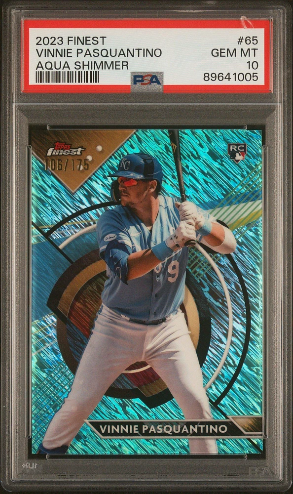 2023 Topps Finest 65 Vinnie Pasquantino Aqua Shimmer PSA 10