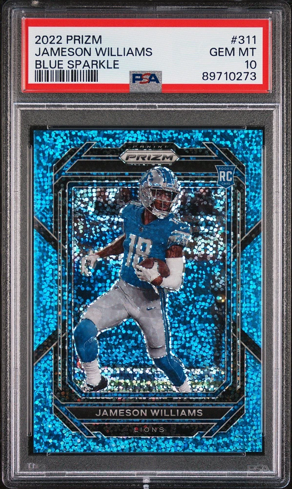 2022 Panini Prizm 311 Jameson Williams Blue Sparkle PSA 10