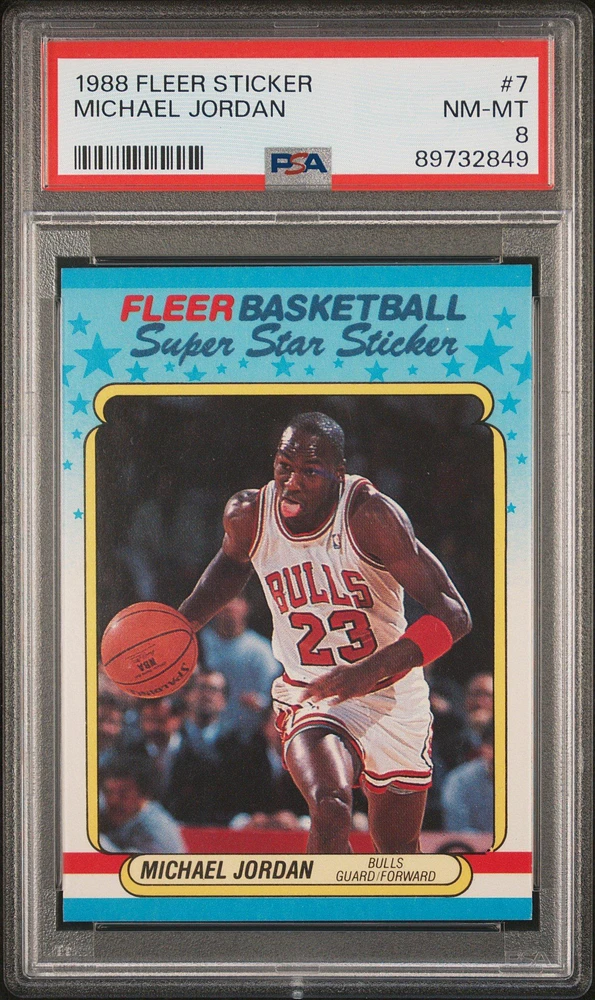 1988 Fleer Sticker 7 Michael Jordan PSA 8