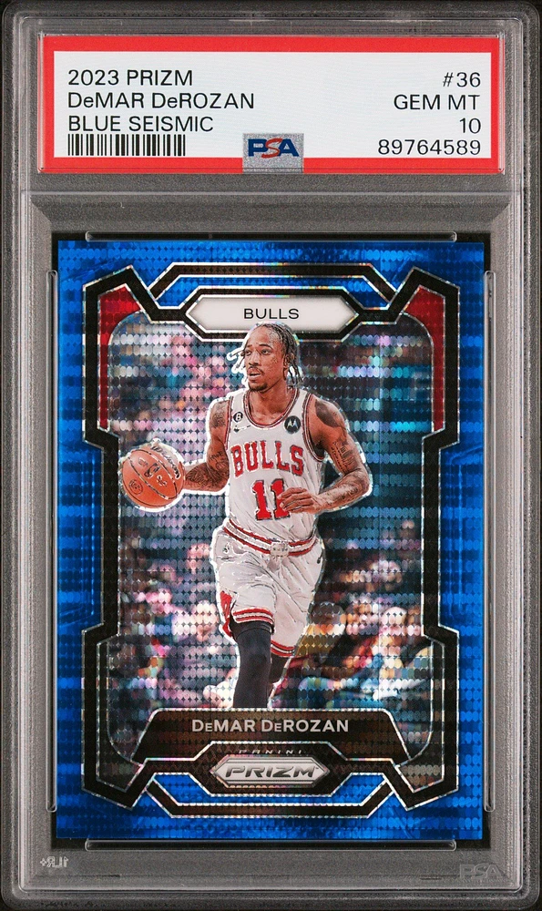 2023 Panini Prizm 36 Demar Derozan Blue Seismic PSA 10