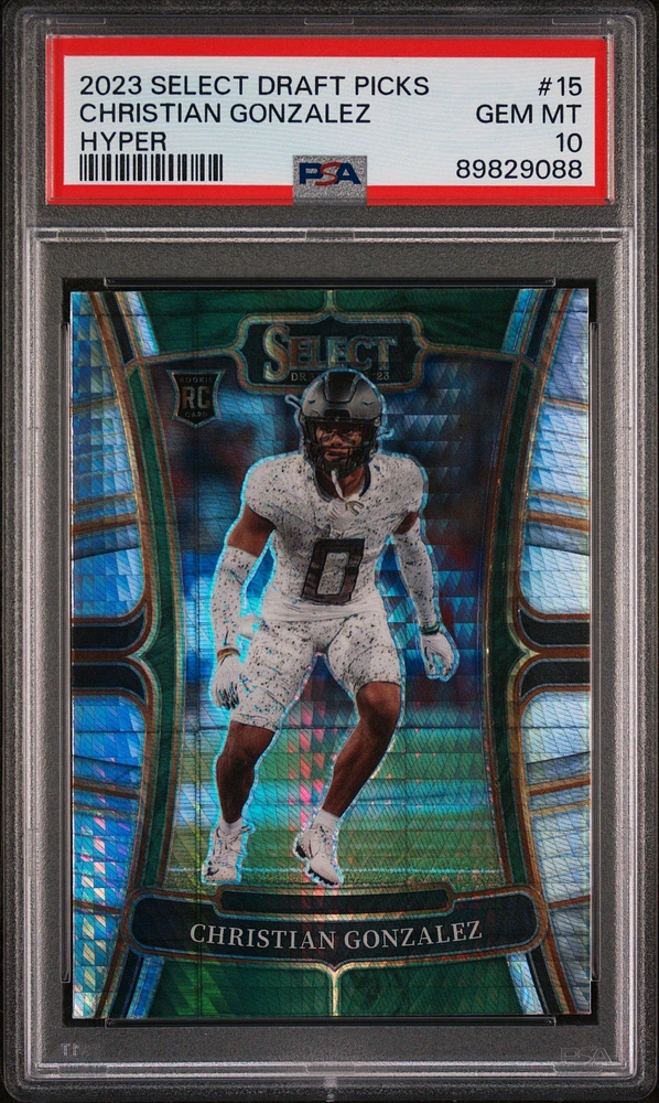 2023 Panini Select Draft Picks 15 Christian Gonzalez Hyper Prizm PSA 10