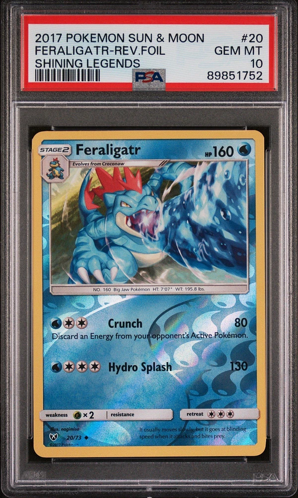 2017 Pokemon Sun & Moon Shining Legends 20 Feraligatr-reverse Foil PSA 10