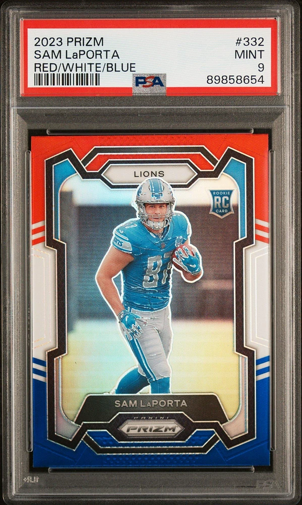 2023 Panini Prizm 332 Sam Laporta Red/white/blue Prizm PSA