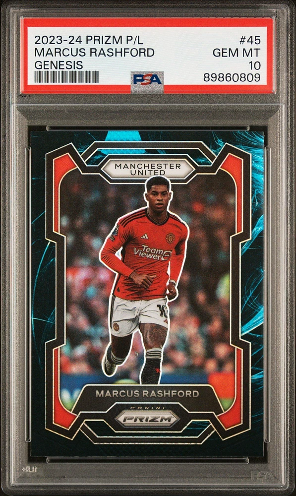 2023-24 Panini Prizm Premier League 45 Marcus Rashford Genesis PSA 10