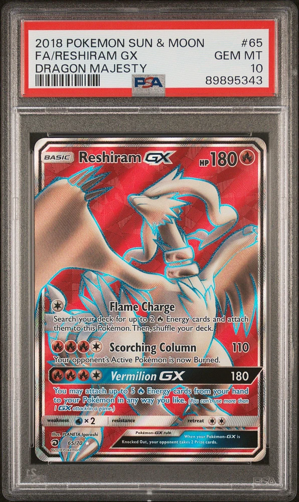 2018 Pokemon Sun & Moon Dragon Majesty 65 Fa/reshiram Gx PSA 10