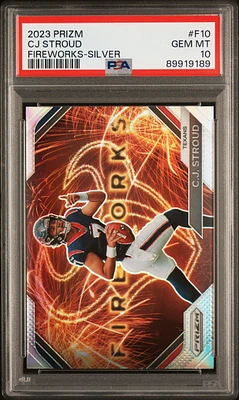 2023 Panini Prizm Fireworks F10 Cj Stroud Silver Prizm PSA 10