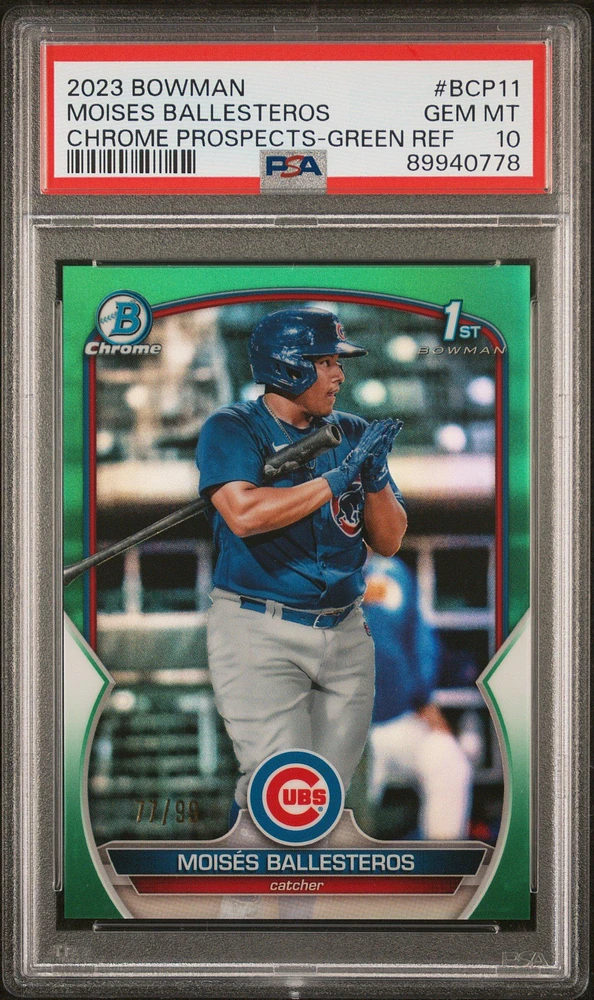 2023 Bowman Chrome Prospects Bcp11 Moises Ballesteros Green Refractor PSA 10