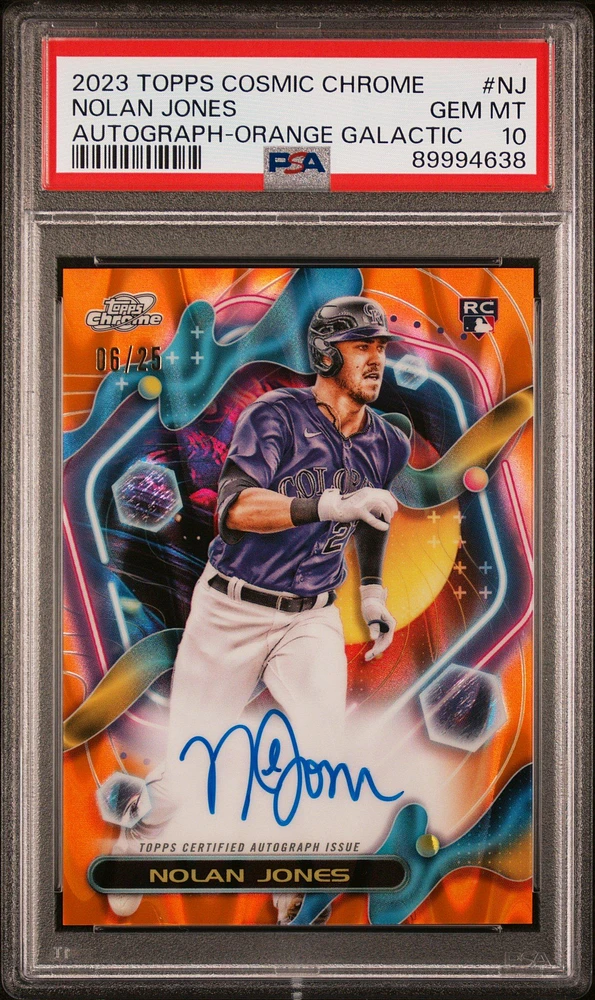 2023 Topps Cosmic Chrome Cosmic Chrome Autograph Nj Nolan Jones Orange Galactic PSA 10