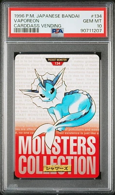1996 Pokemon Japanese Bandai Carddass Vending 134 Vaporeon PSA 10
