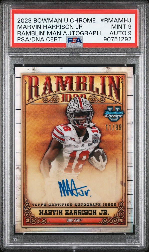 2023 Bowman University Chrome Ramblin' Man Autographs Rmamhj Marvin Harrison Jr. PSA 9
