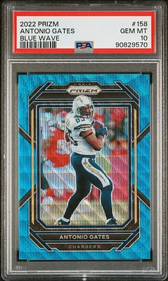 2022 Panini Prizm 158 Antonio Gates Blue Wave PSA 10