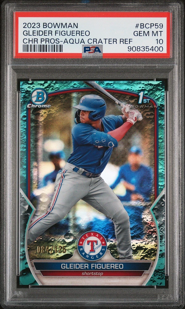 2023 Bowman Chrome Prospects Bcp59 Gleider Figuereo Aqua Lunar Crater Refractor PSA 10
