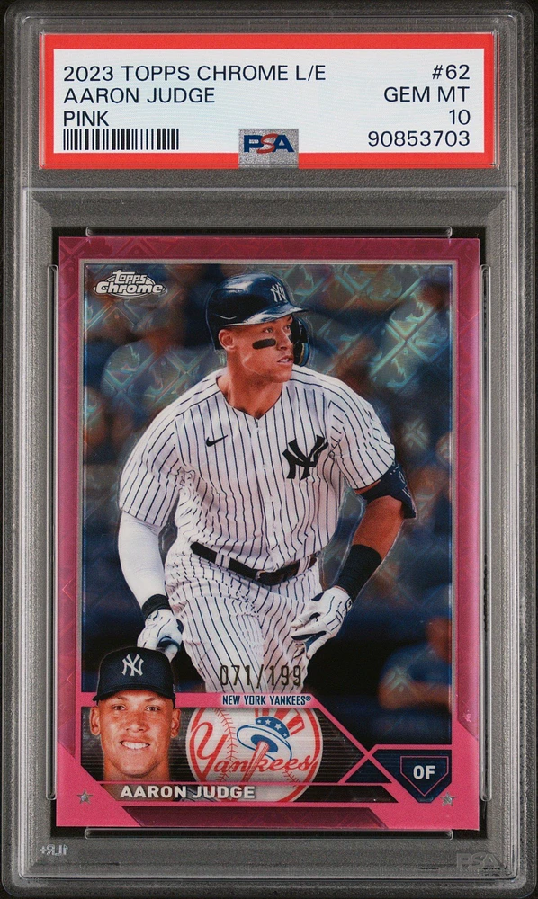 2023 Topps Chrome Logofractor Edition 62 Aaron Judge Pink Refractor PSA 10