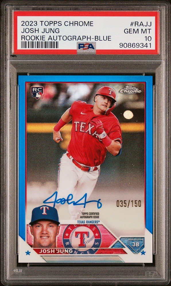 2023 Topps Chrome Rookie Autograph Rajj Josh Jung Blue Refractor PSA 10