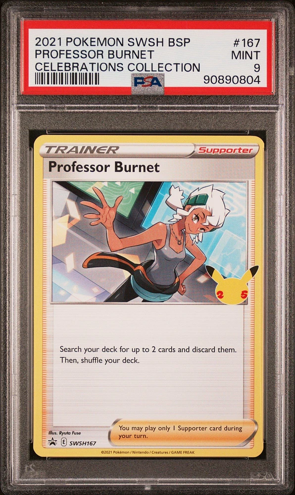 2021 Pokemon Swsh Black Star Promo 167 Professor Burnet Celebrations Collection PSA 9