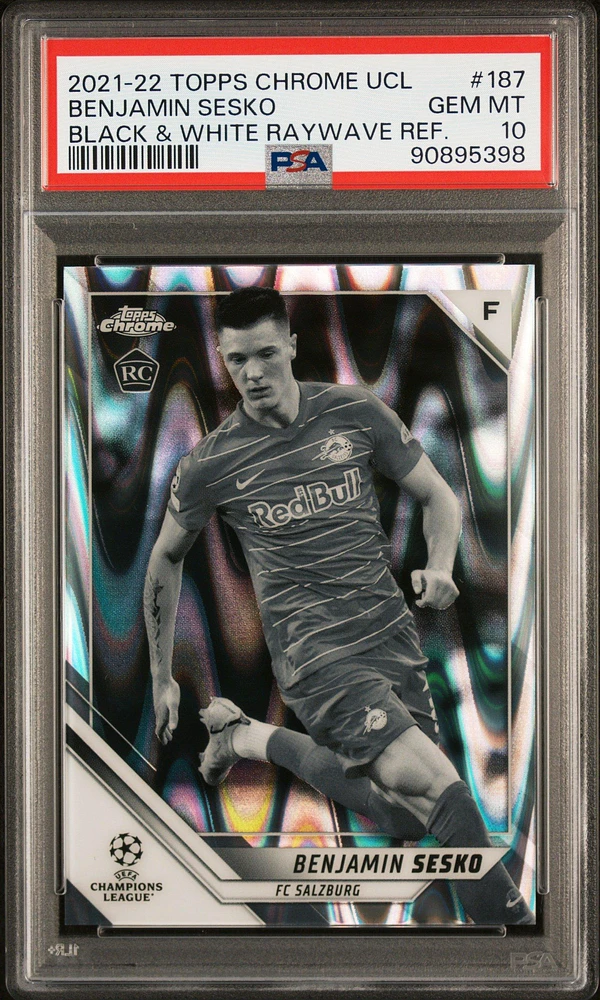 2021 Topps Chrome Uefa Champions League 187 Benjamin Sesko Black & White Raywave Refractor PSA 10