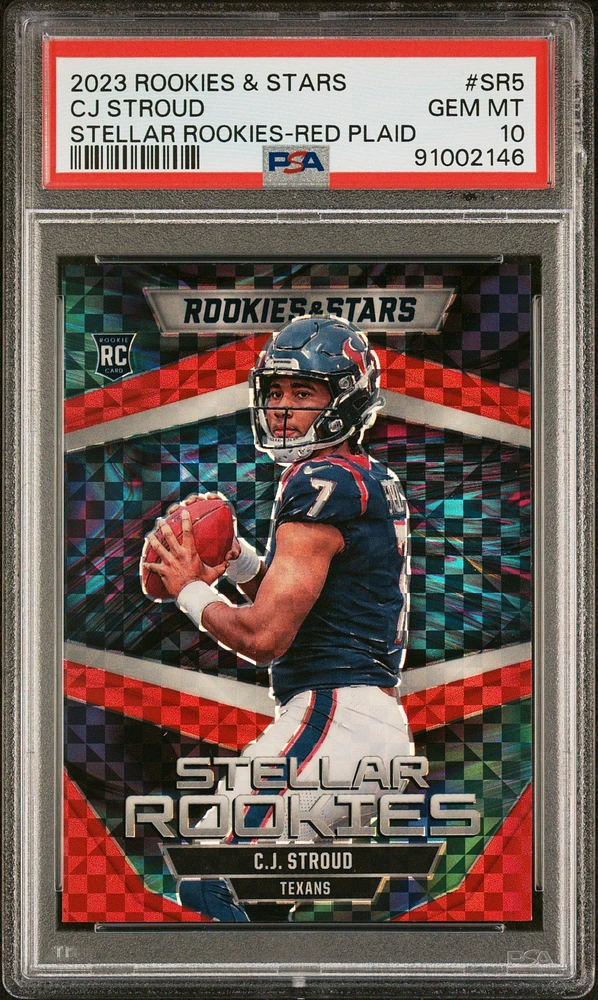 2023 Panini Rookies & Stars Stellar Rookies Sr5 Cj Stroud Red Plaid PSA 10