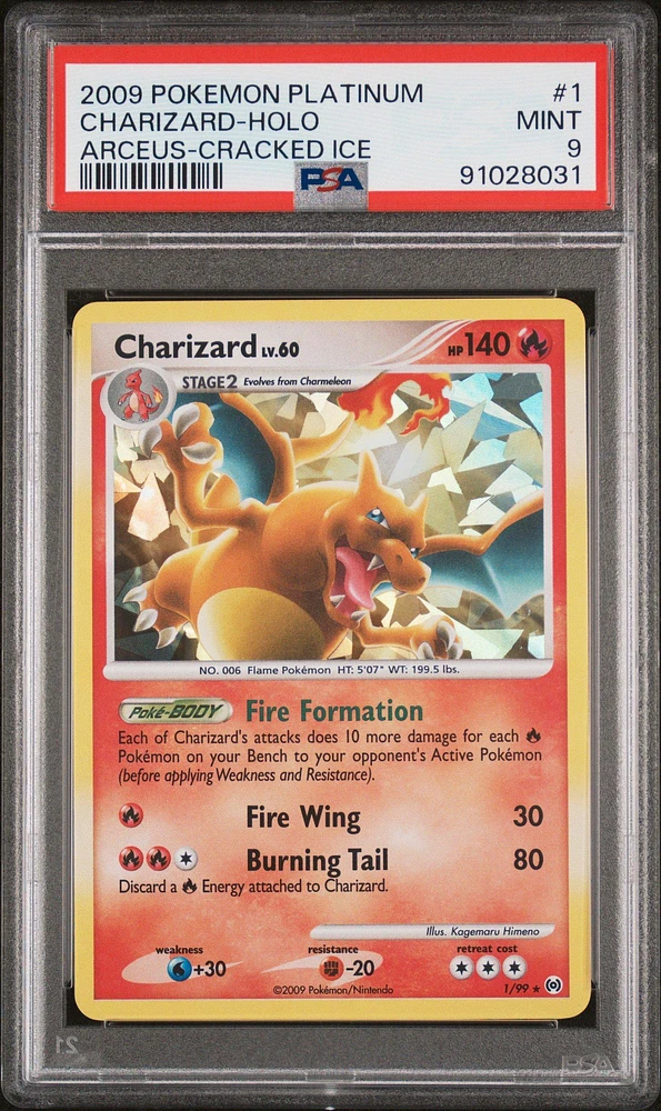 2009 Pokemon Platinum Arceus 1 Charizard-holo Cracked Ice PSA 9