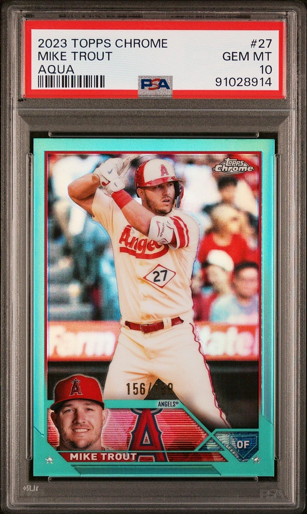 2023 Topps Chrome 27 Mike Trout Aqua Refractor PSA 10