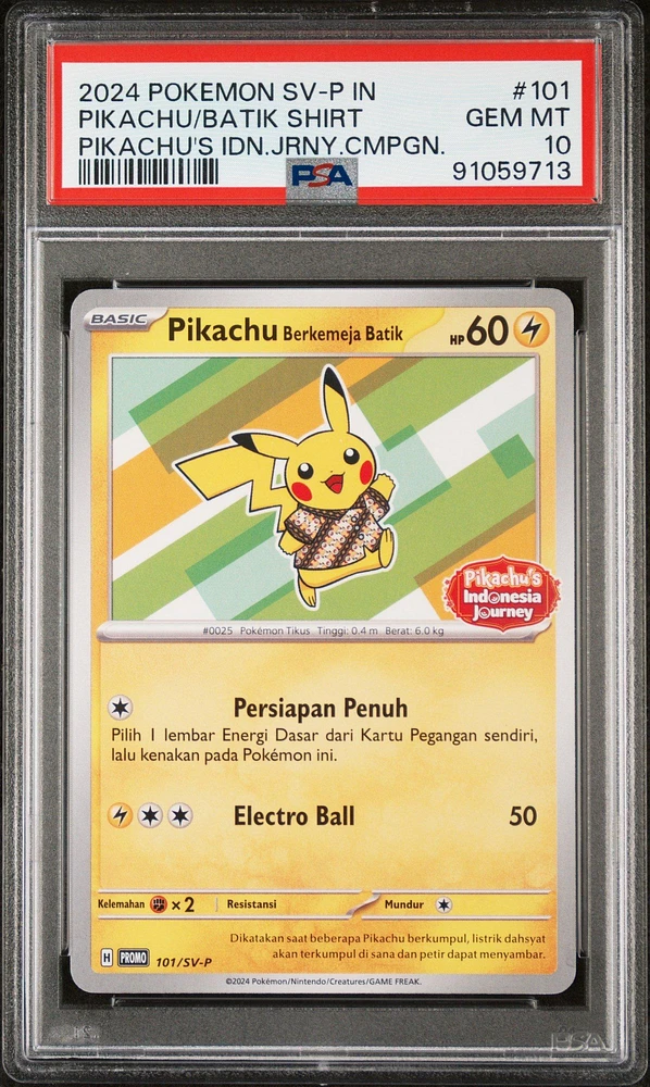 2024 Pokemon Indonesian Sv Promo 101 Pikachu/batik Shirt PSA 10