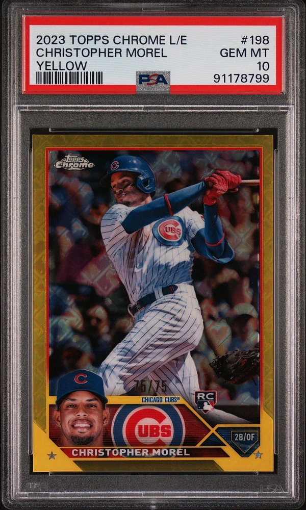2023 Topps Chrome Logofractor Edition 198 Christopher Morel Yellow PSA 10