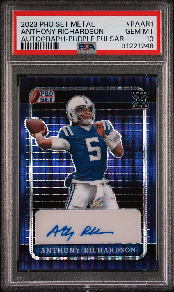 2023 Leaf Pro Set Metal Autographs Paar1 Anthony Richardson Purple Pulsar PSA 10