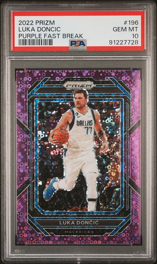 2022 Panini Prizm 196 Luka Doncic Purple Fast Break PSA 10