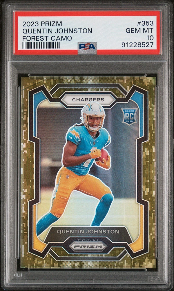 2023 Panini Prizm 353 Quentin Johnston Forest Camo PSA 10