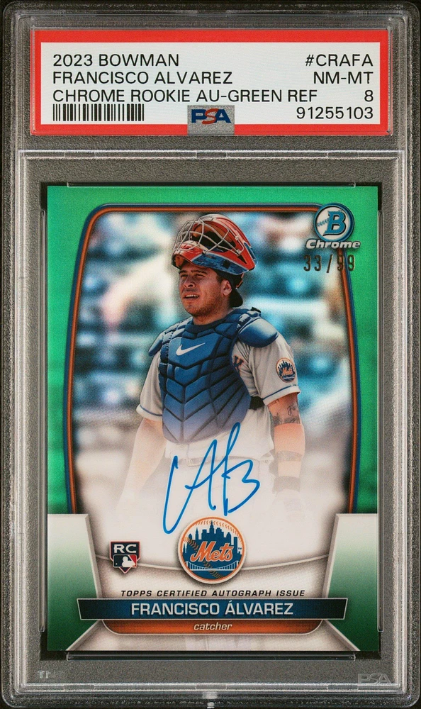 2023 Bowman Chrome Rookie Autographs Crafa Francisco Alvarez Green Refractor PSA 8