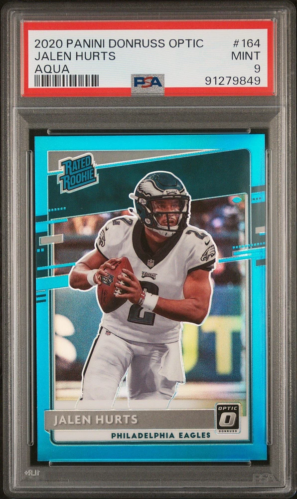 2020 Panini Donruss Optic 164 Jalen Hurts Aqua PSA 9