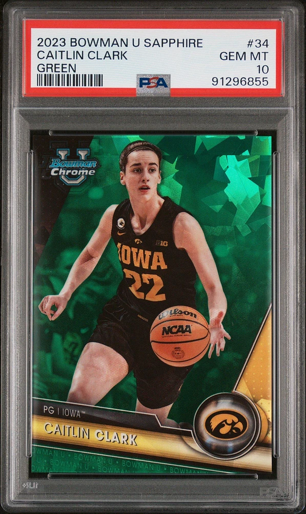 2023 Bowman University Chrome Sapphire 34 Caitlin Clark Green PSA 10