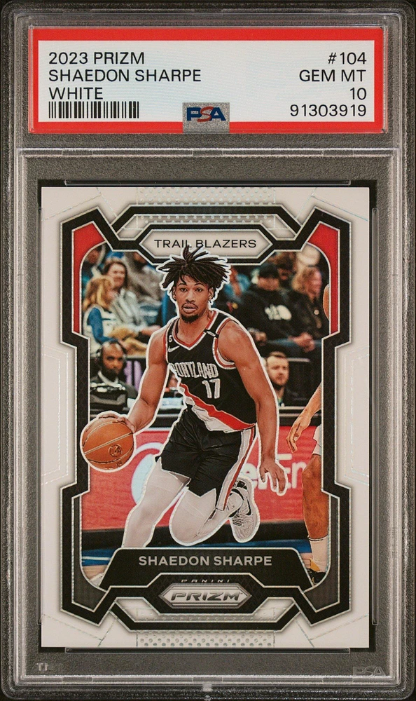 2023 Panini Prizm 104 Shaedon Sharpe White Prizm PSA 10