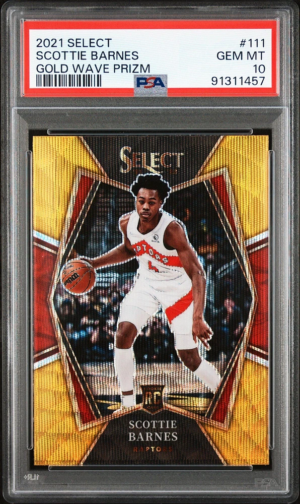2021 Panini Select 111 Scottie Barnes Gold Wave Prizm PSA 10