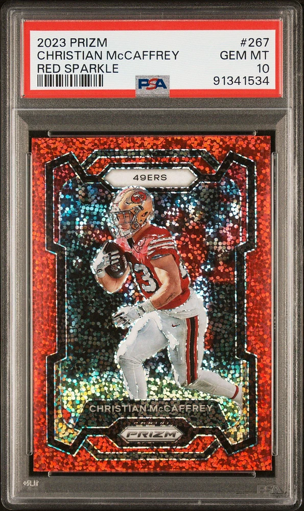 2023 Panini Prizm 267 Christian Mccaffrey Red Sparkle PSA 10