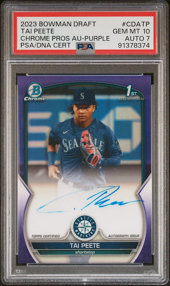 2023 Bowman Draft Chrome Prospect Autograph Cdatp Tai Peete Purple Refractor PSA 10