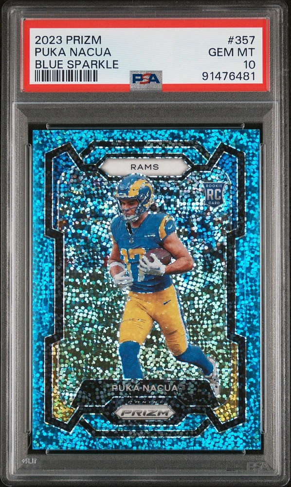 2023 Panini Prizm 357 Puka Nacua Blue Sparkle PSA 10