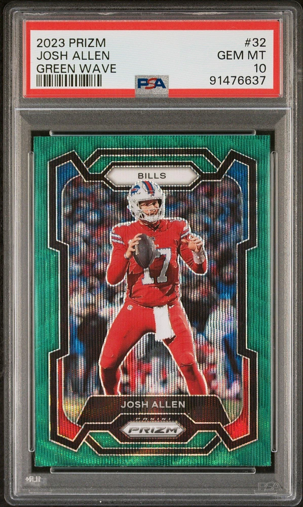 2023 Panini Prizm 32 Josh Allen Green Wave PSA 10