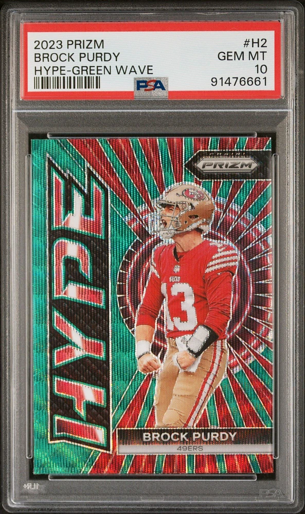 2023 Panini Prizm Hype H2 Brock Purdy Green Wave PSA 10