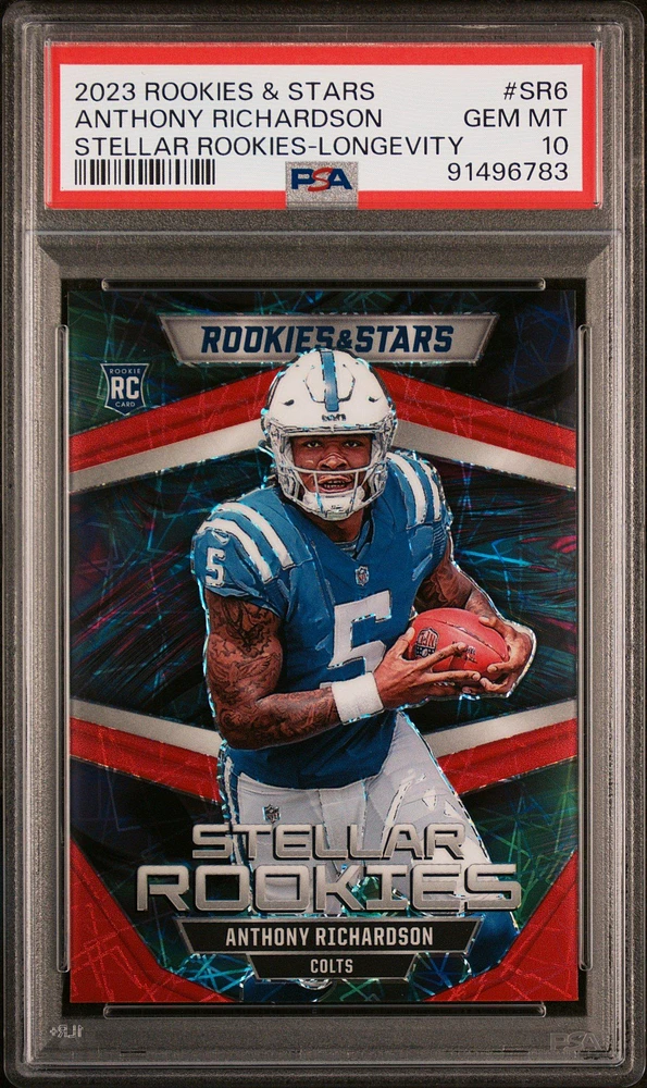 2023 Panini Rookies & Stars Stellar Rookies Sr6 Anthony Richardson Longevity PSA 10