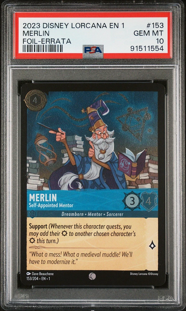 2023 Disney Lorcana En 1-the First Chapter 153 Merlin - Self-appointed Mentor Foil-errata PSA 10